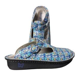 Alegria Comfort Clogs SZ 41 Blue Floral Silver Hardware Boho Indie Lagenlook